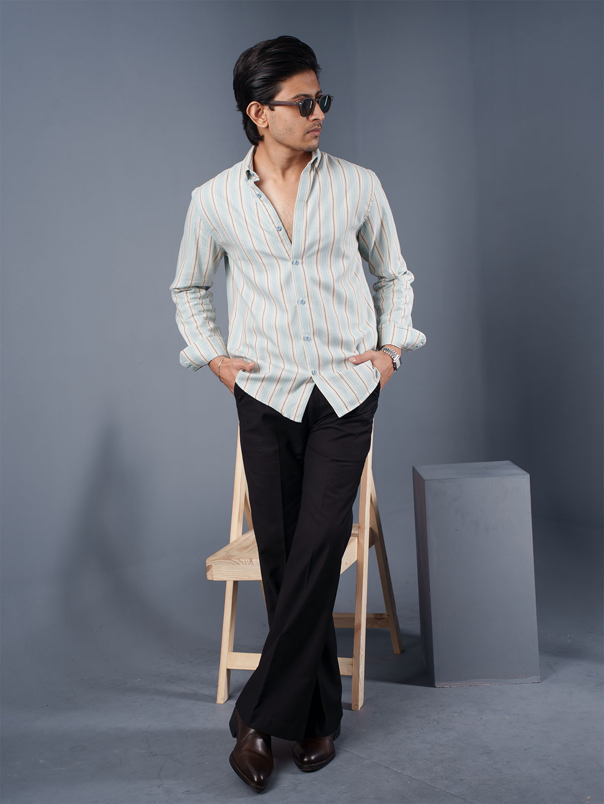 TRANSITION Light Mint & Gold Striped Shirt