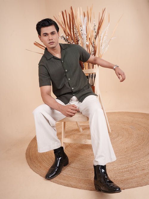 CROCHET Deep Olive Cuban Shirt