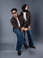 BOXY Coffee & Navy Plaid Flannel Shirt