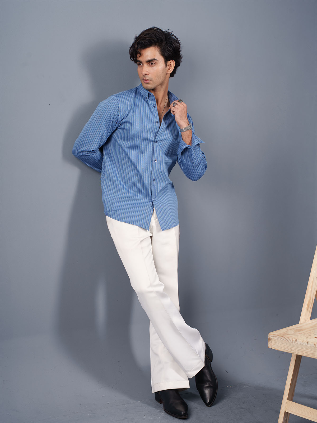 TRANSITION Blue Geometric Striped Shirt