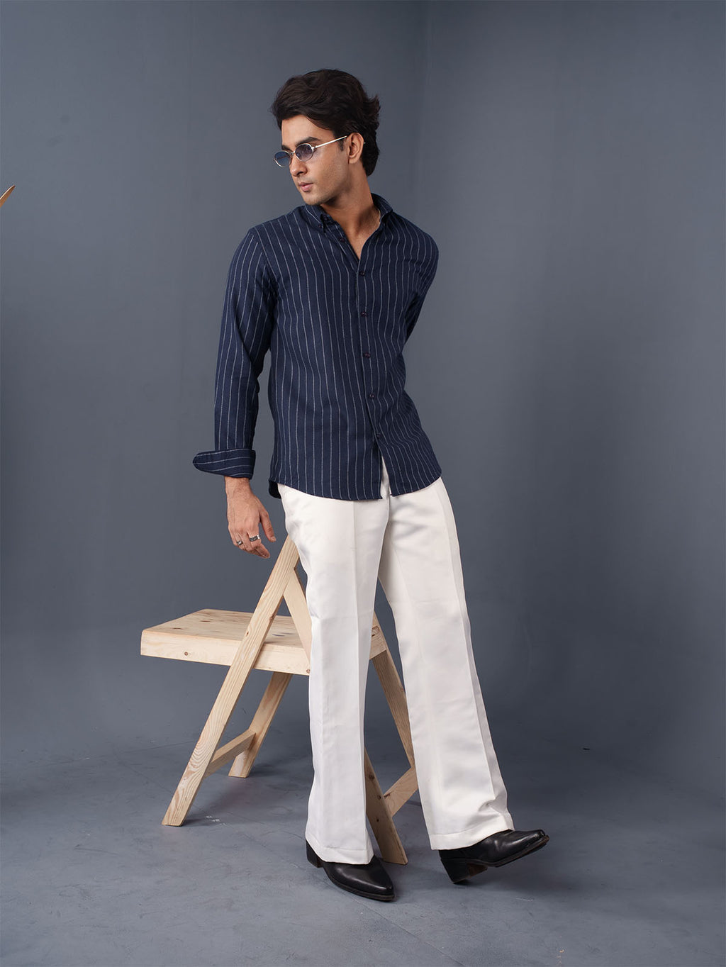 AUTUMN Deep Navy Pinstripe Shirt