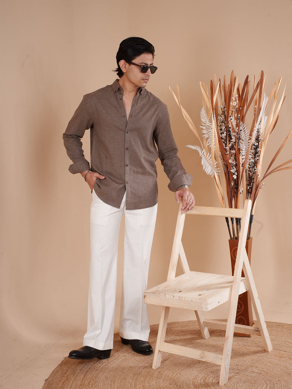 SKYFALL Coffee Micro-Check Shirt