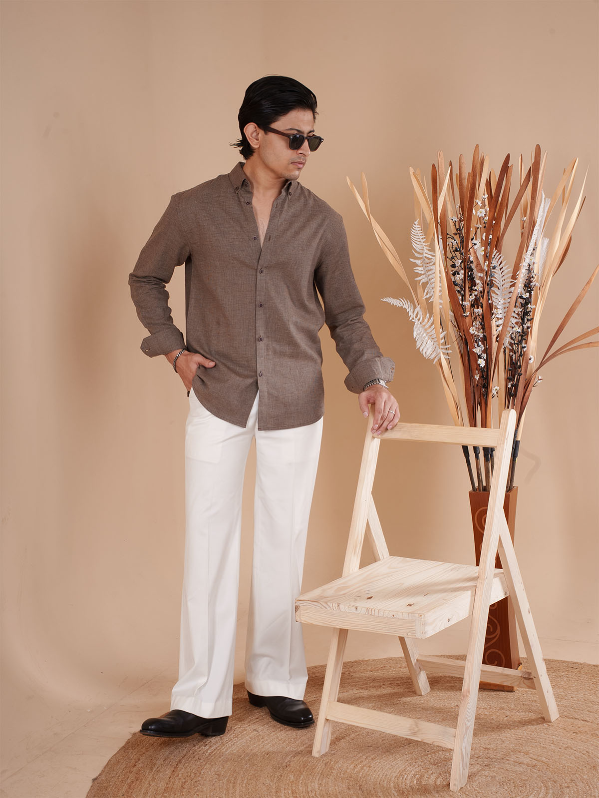 SKYFALL Coffee Micro-Check Shirt