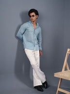 TRANSITION Ice Blue Textured Striped Shirt