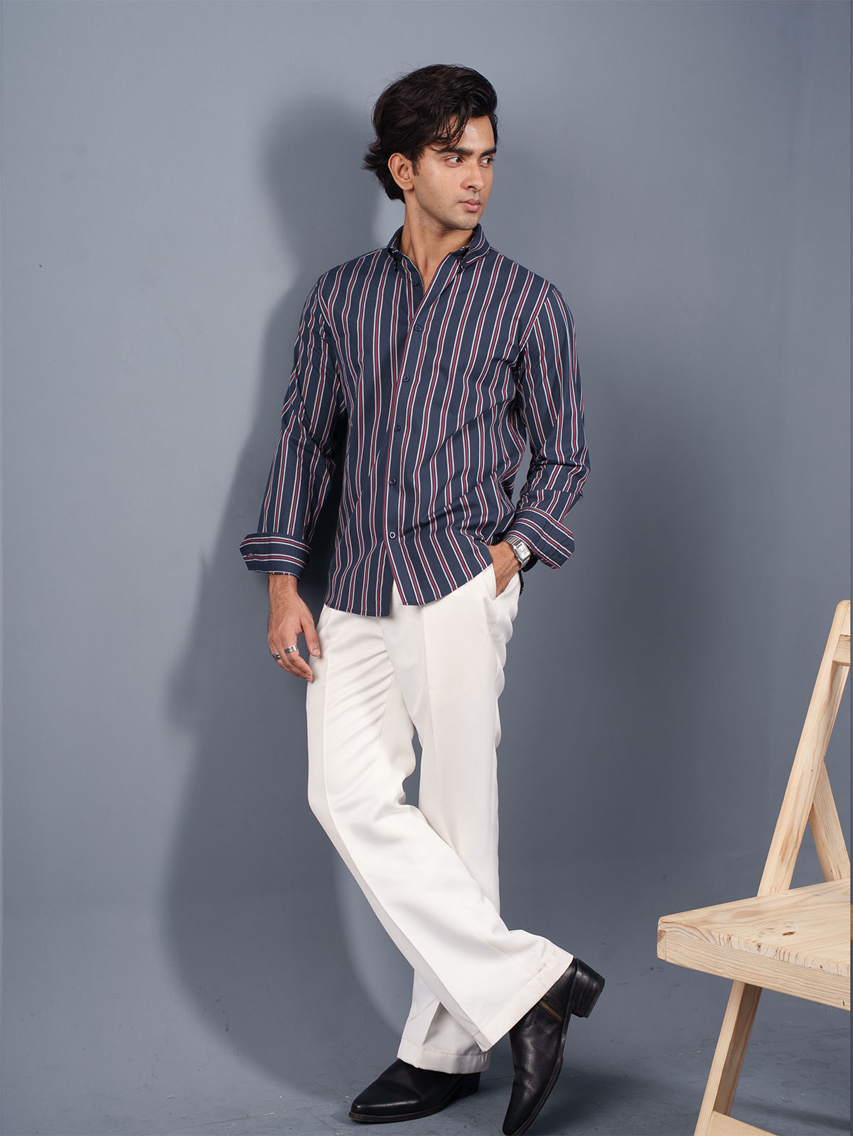 TRANSITION Navy & Red & Striped Shirt