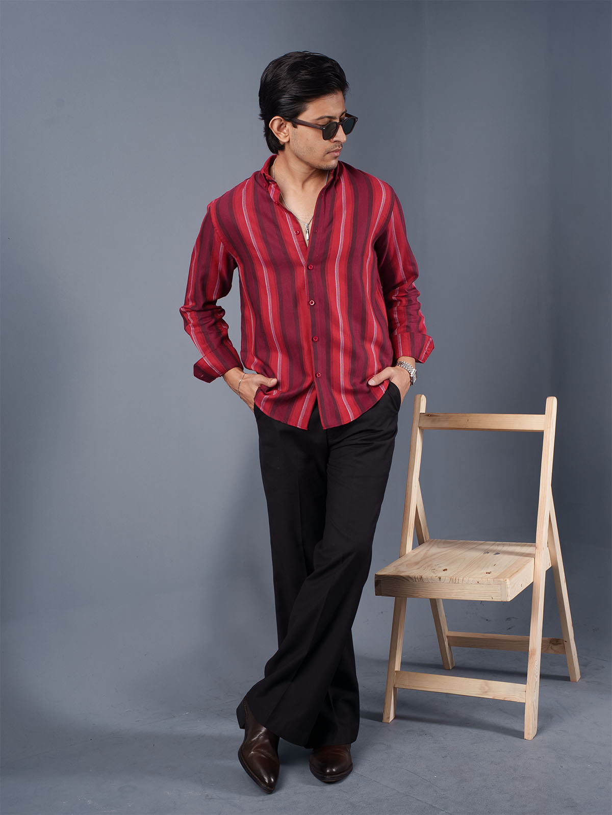 TRANSITION Burgundy & Red Multi-Striped Shirt