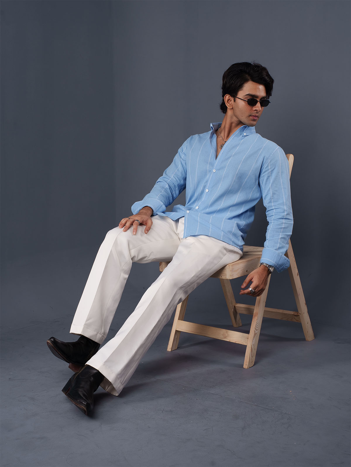 AUTUMN Sky Blue Pinstripe Shirt