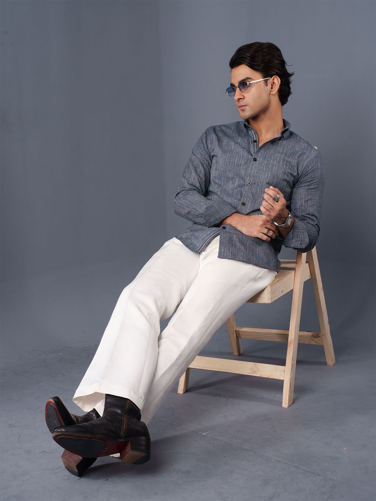 AUTUMN Navy Slub Textured Shirt