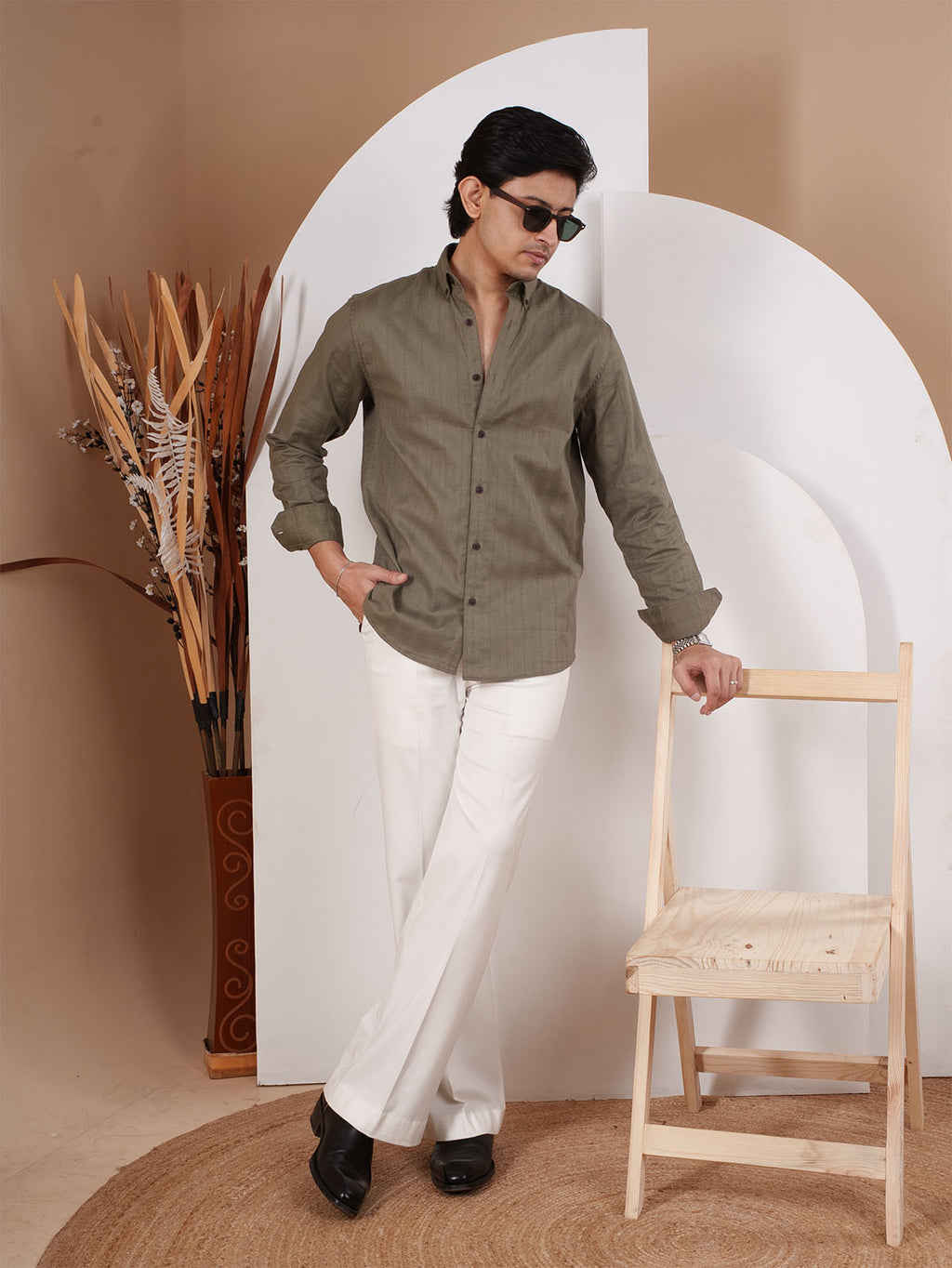 NIGHTFALL Olive Textured Shirt