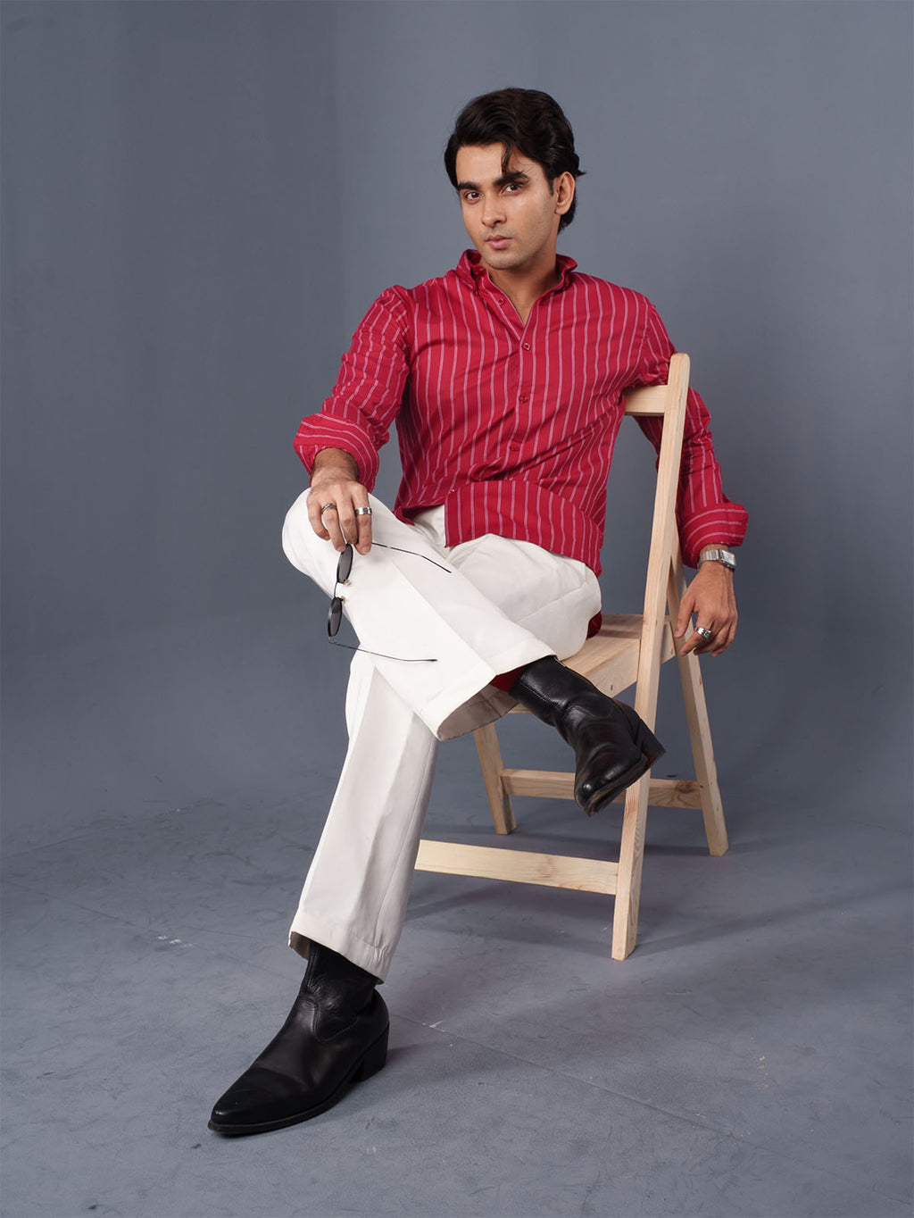 AUTUMN Crimson Red & White Striped Shirt