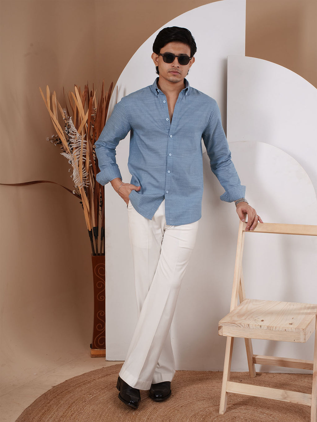 NIGHTFALL Slate Blue Micro-Stripe Shirt