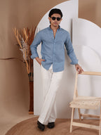 NIGHTFALL Slate Blue Micro-Stripe Shirt