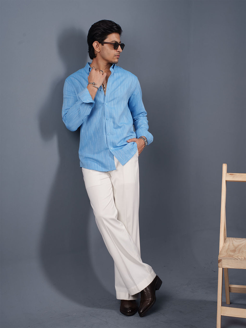 TRANSITION Light Blue Textured Shirt