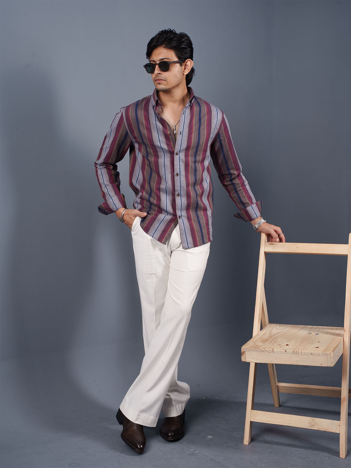 TRANSITION Maroon & Navy Multi-Striped Shirt
