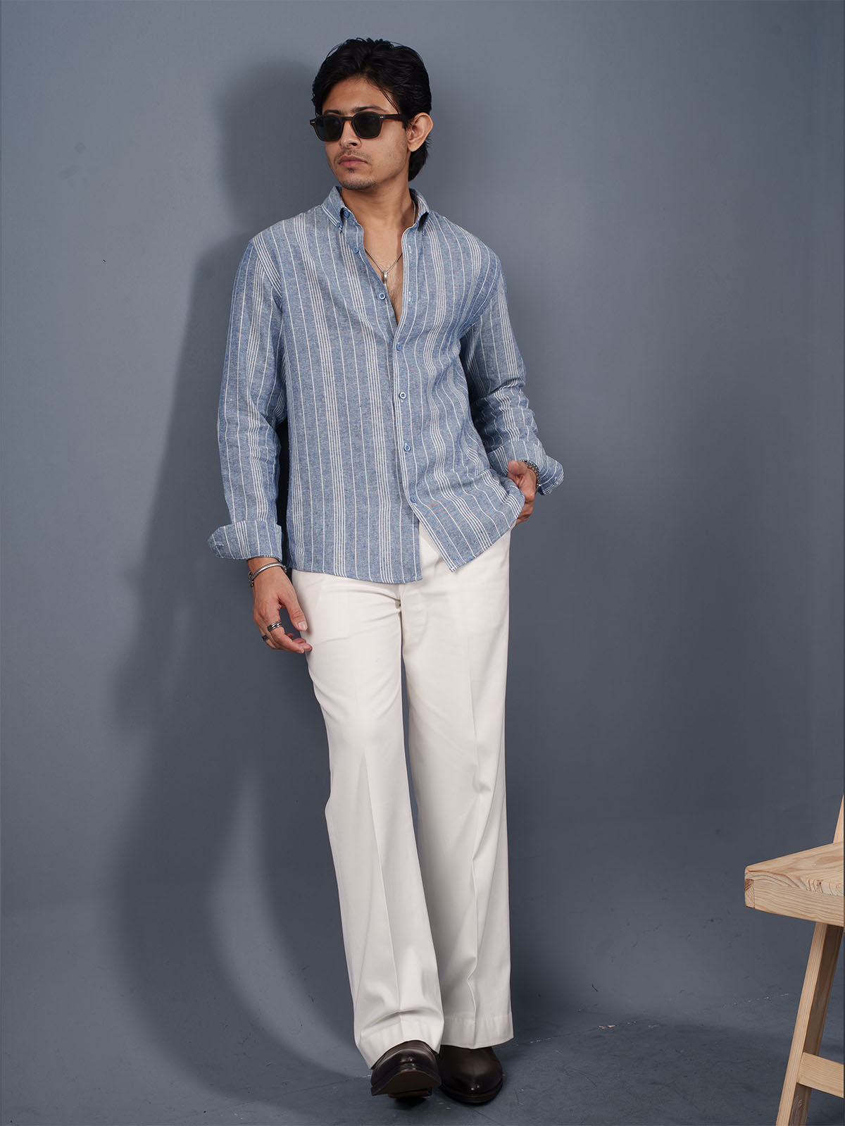 TRANSITION Muted Blue & White Striped Shirt
