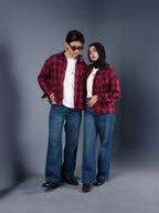 BOXY Maroon & Black Plaid Flannel Shirt