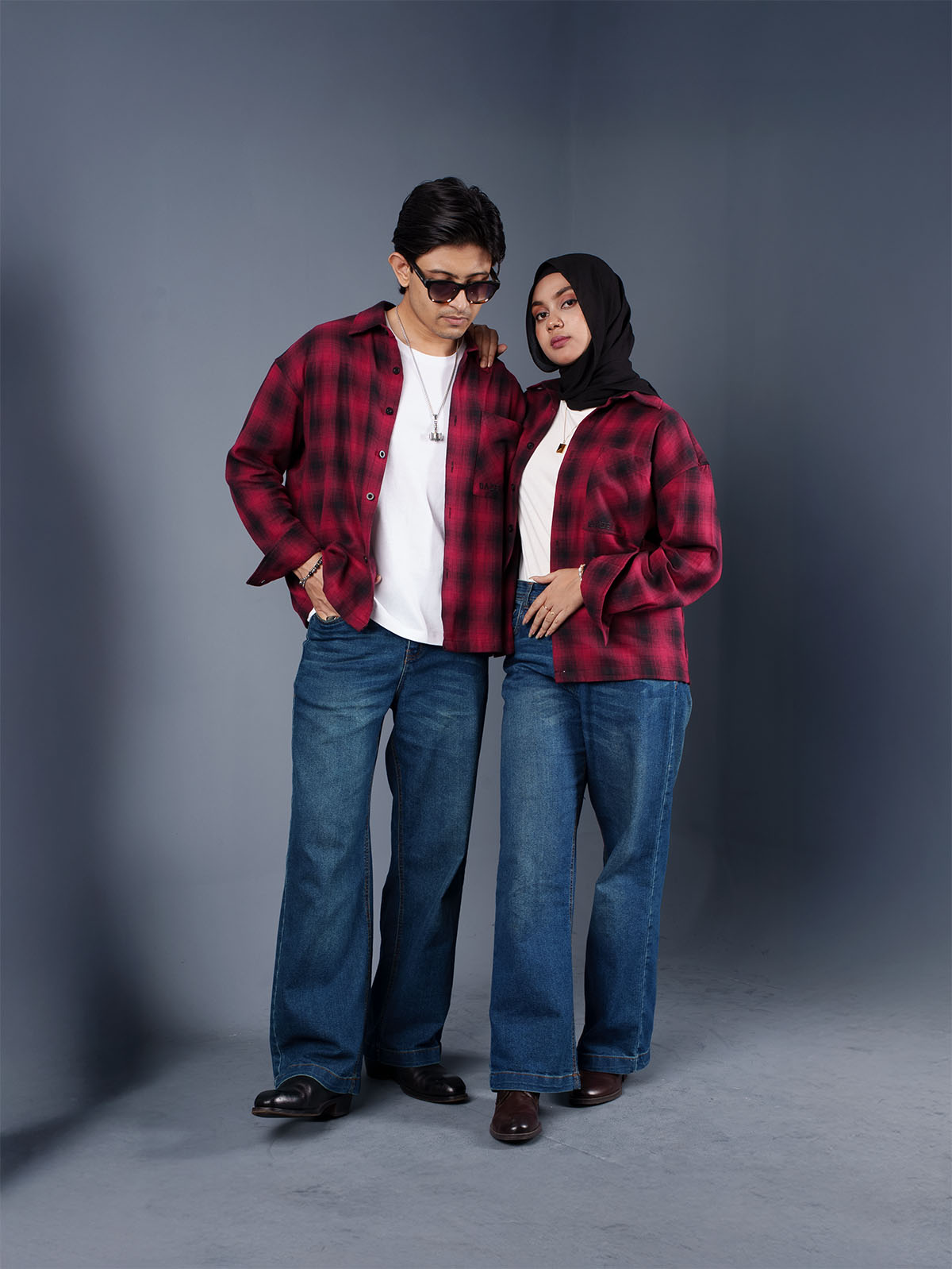 BOXY Maroon & Black Plaid Flannel Shirt