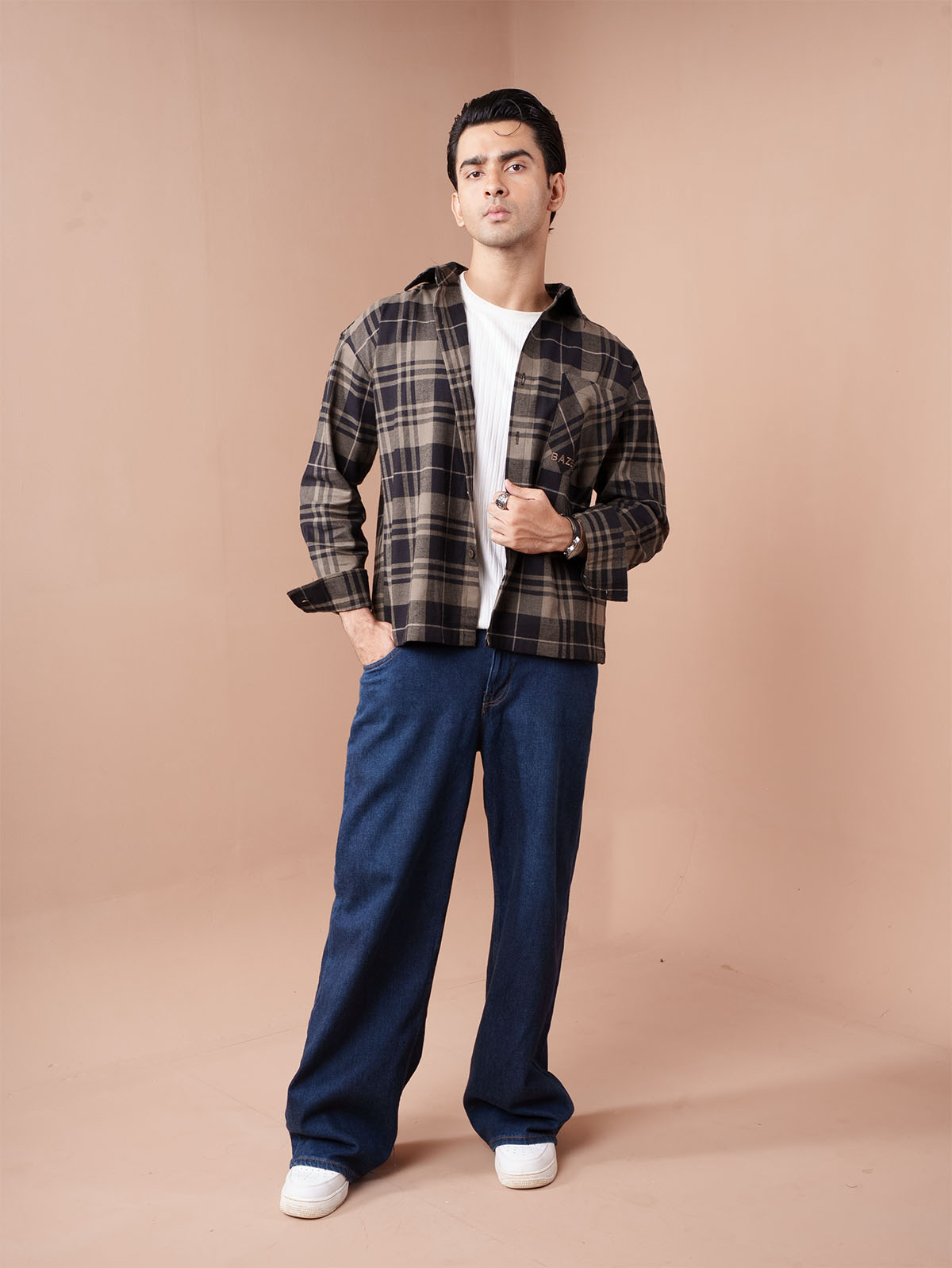 BOXY Rustic Brown & Black Plaid Flannel Shirt