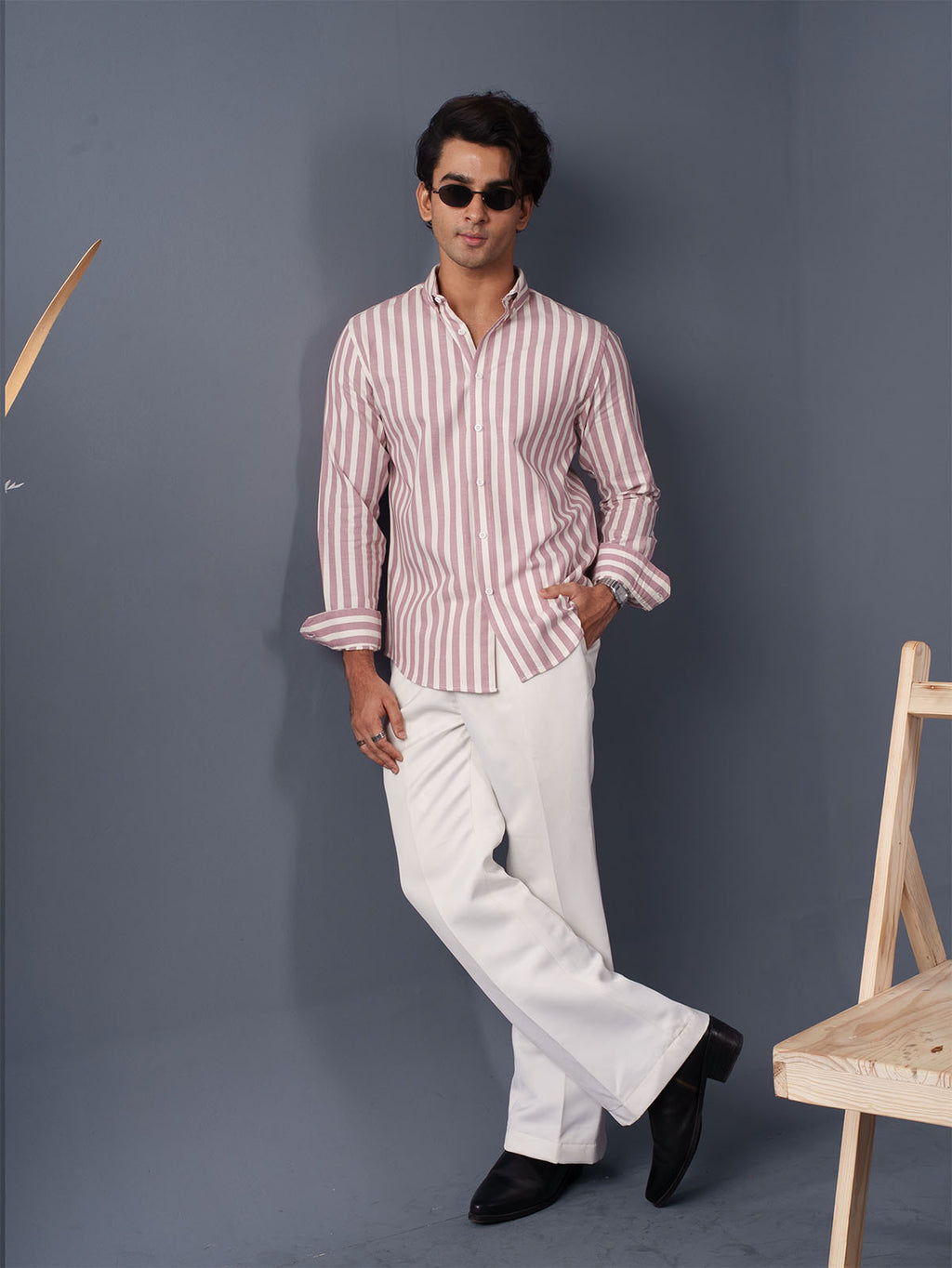 AUTUMN Dusty Pink & Off-White Striped Shirt