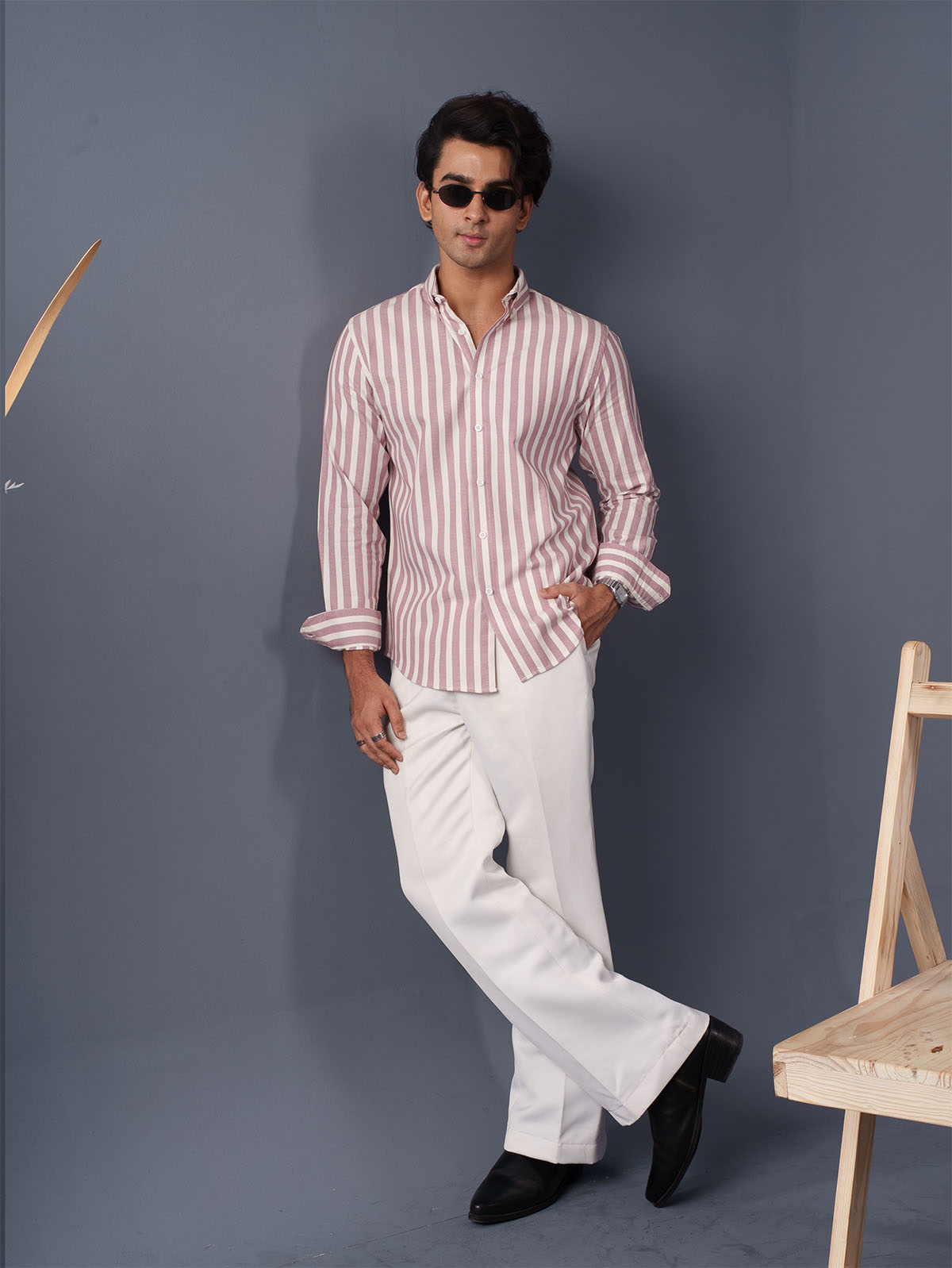 AUTUMN Dusty Pink & Off-White Striped Shirt