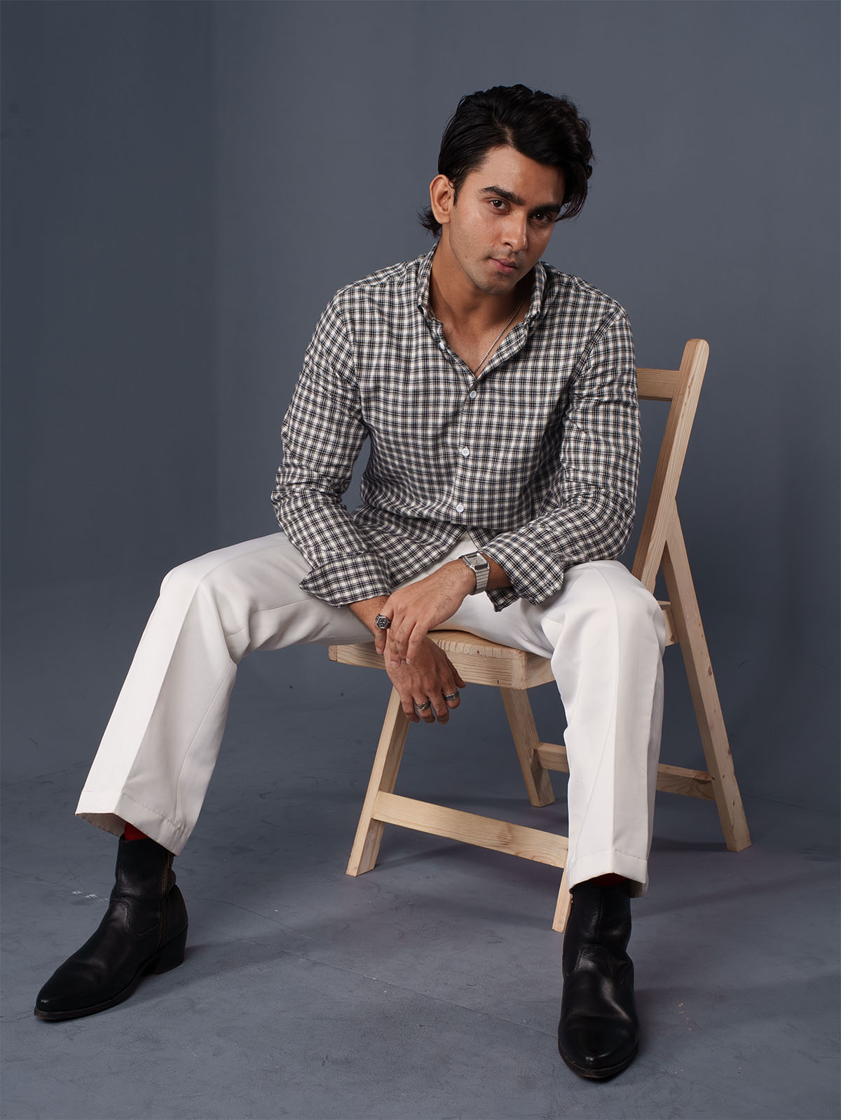 AUTUMN Black & Off-White Plaid Check Shirt
