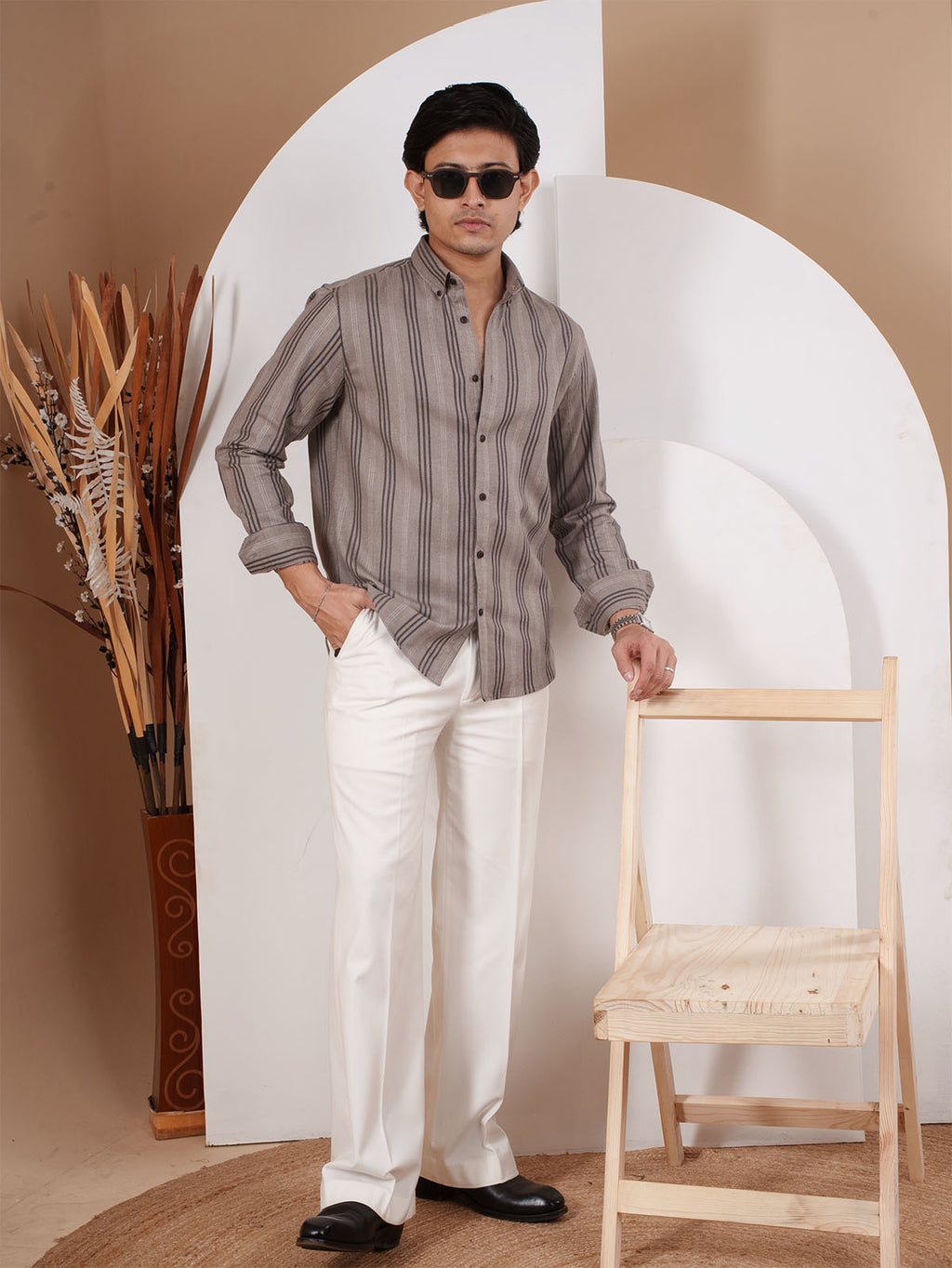 NIGHTFALL Brown & Coffee Striped Shirt