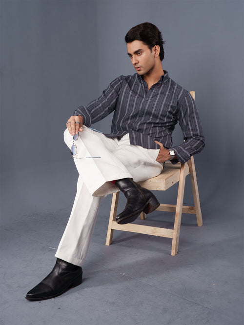 AUTUMN Charcoal & White Striped Shirt