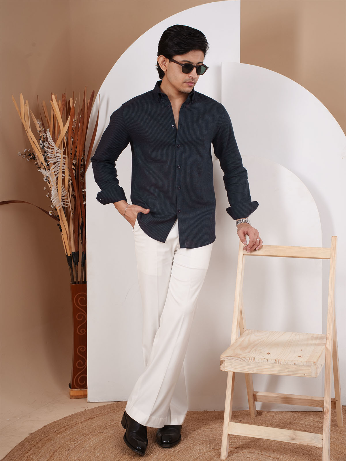 NIGHTFALL Deep Dark Navy Pinstripe Shirt