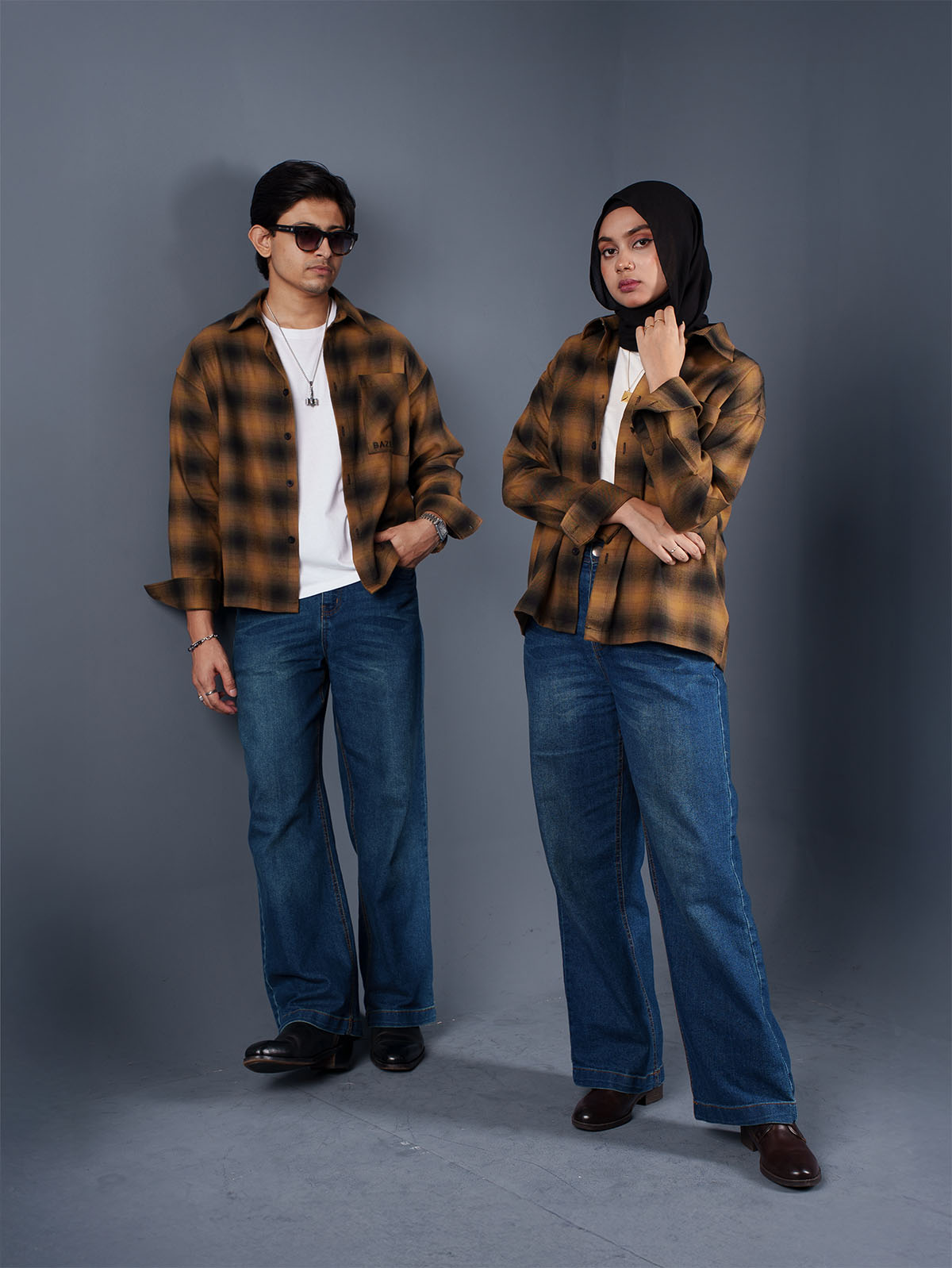BOXY Mustard & Black Plaid Flannel Shirt