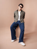 BOXY Olive & White Plaid Flannel Shirt