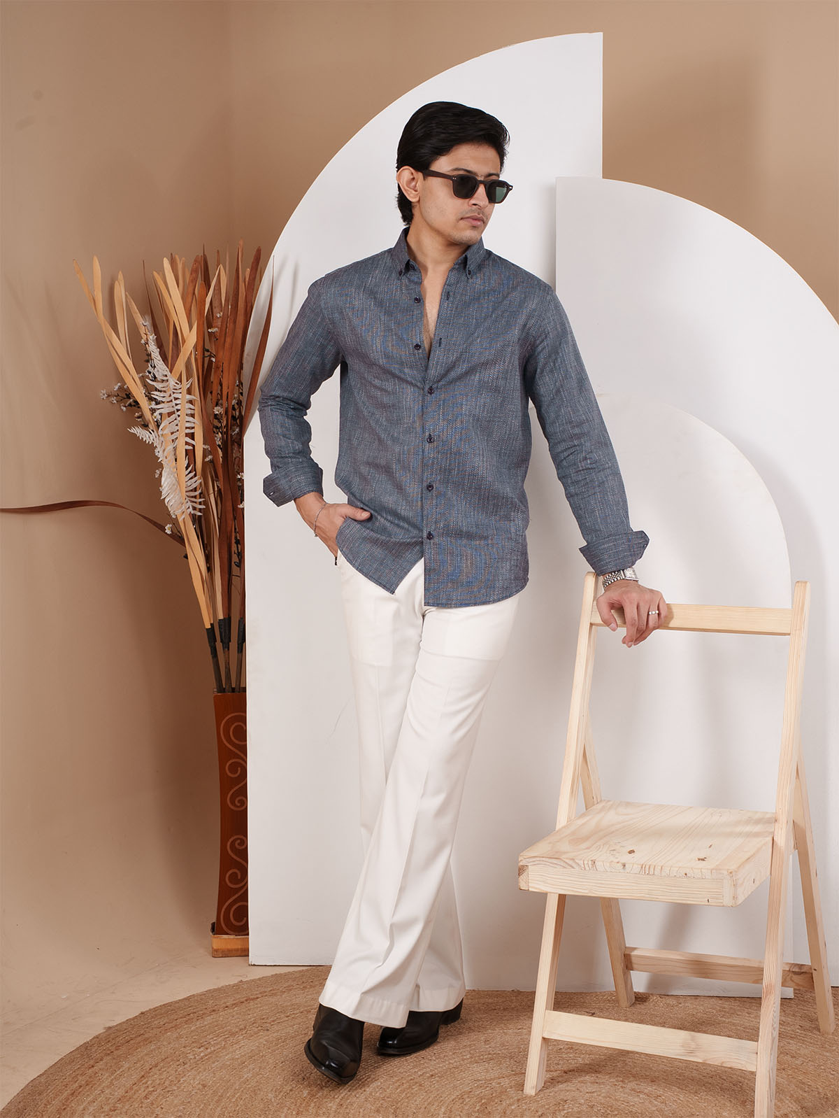 NIGHTFALL Navy Textured Shirt