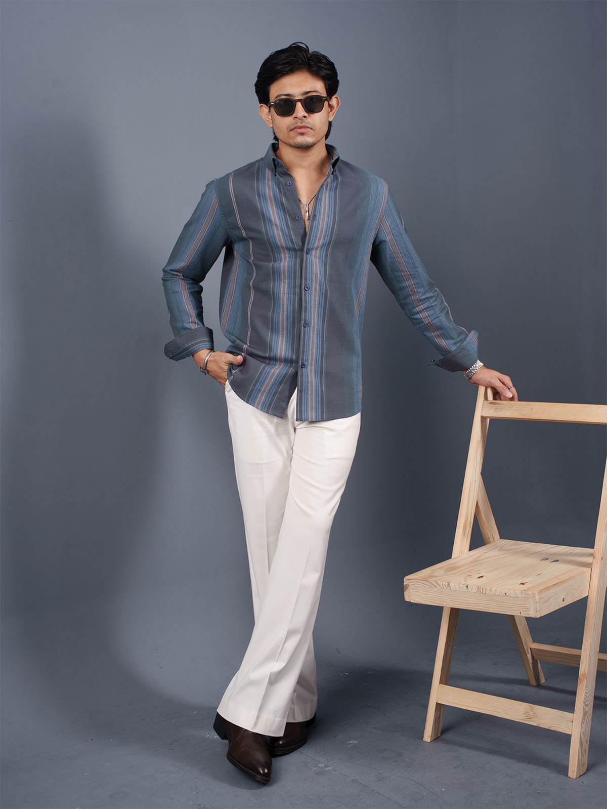 TRANSITION Slate Grey & Teal Striped Shirt