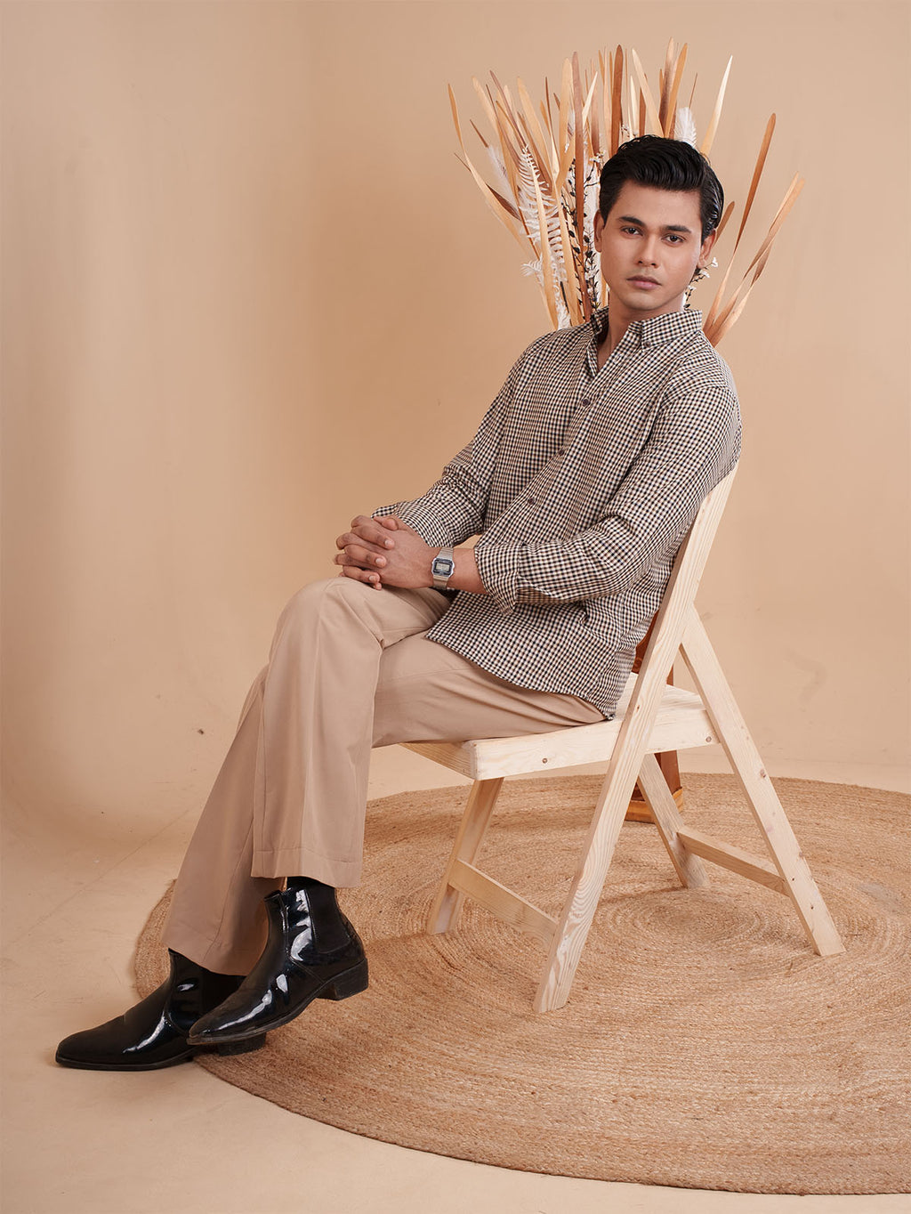DRIZZLE Beige-Black Gingham Check Shirt