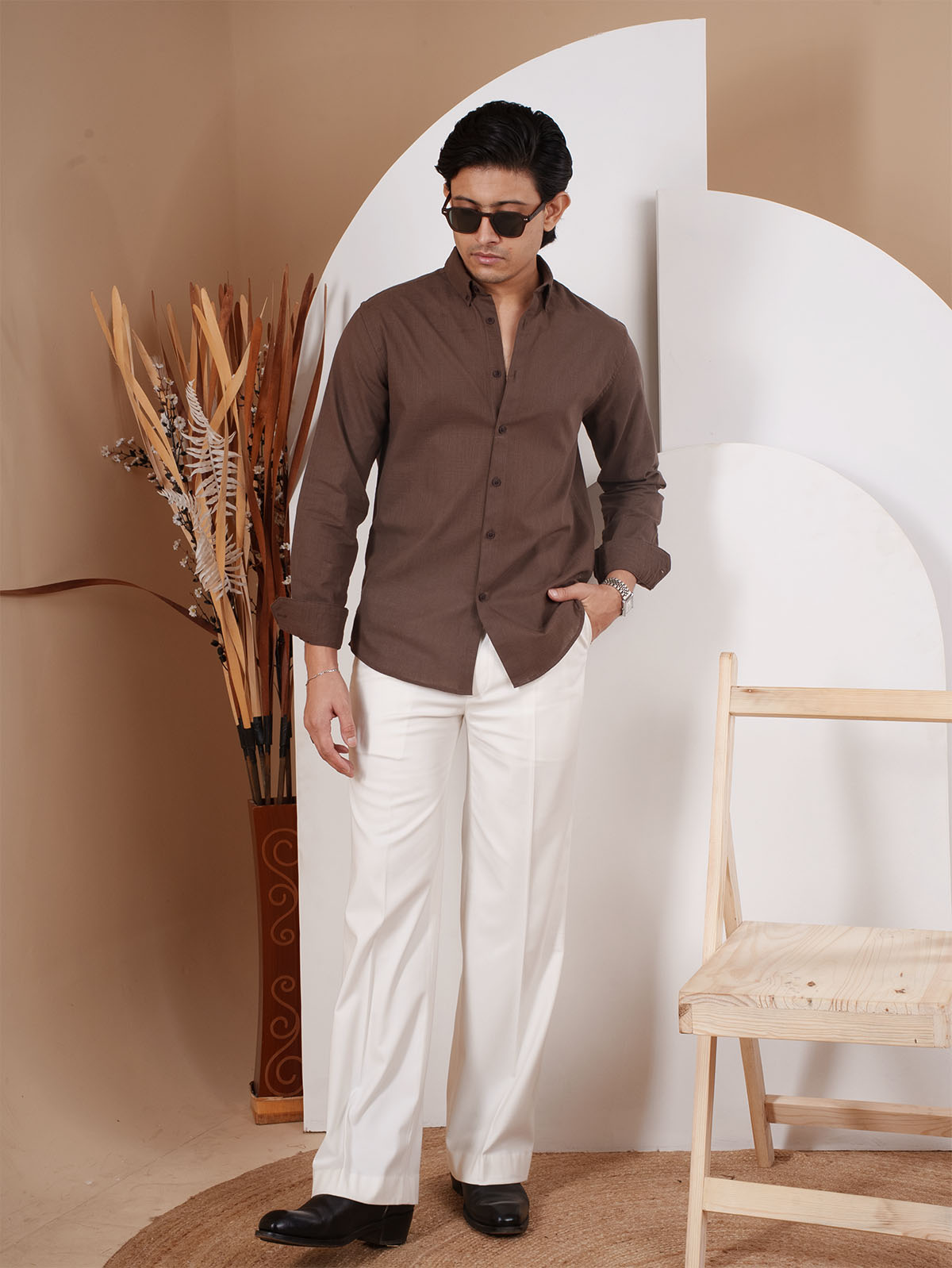 NIGHTFALL Solid Chocolate Brown Shirt