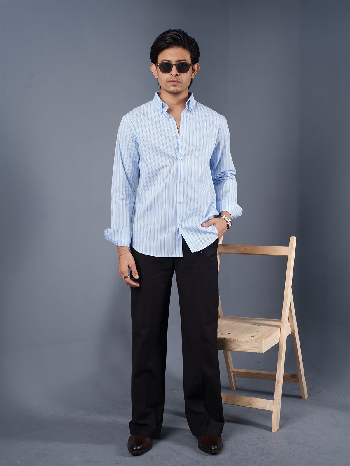 TRANSITION Sky Blue Striped Shirt