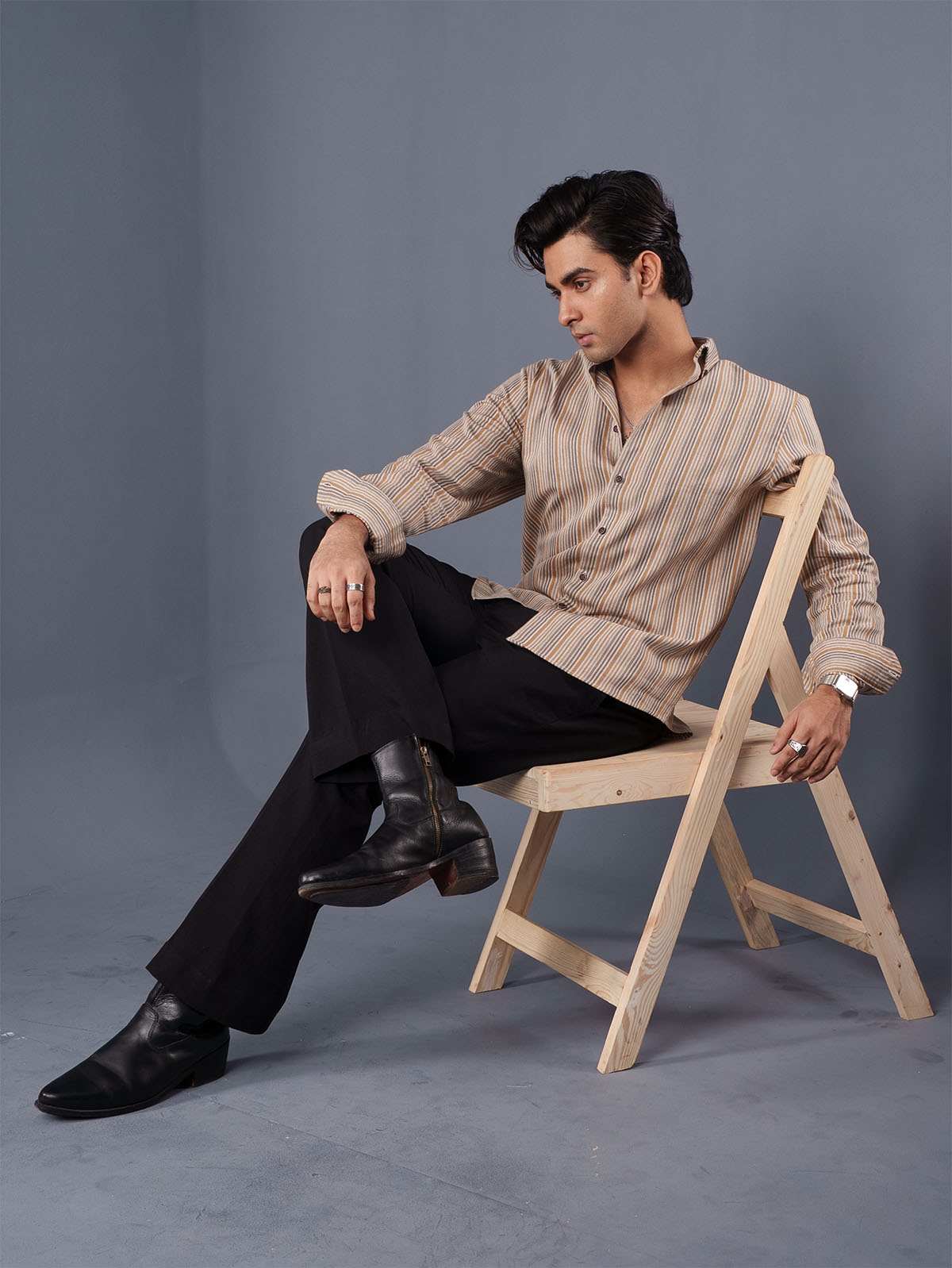 AUTUMN Mustard & Grey Striped Shirt