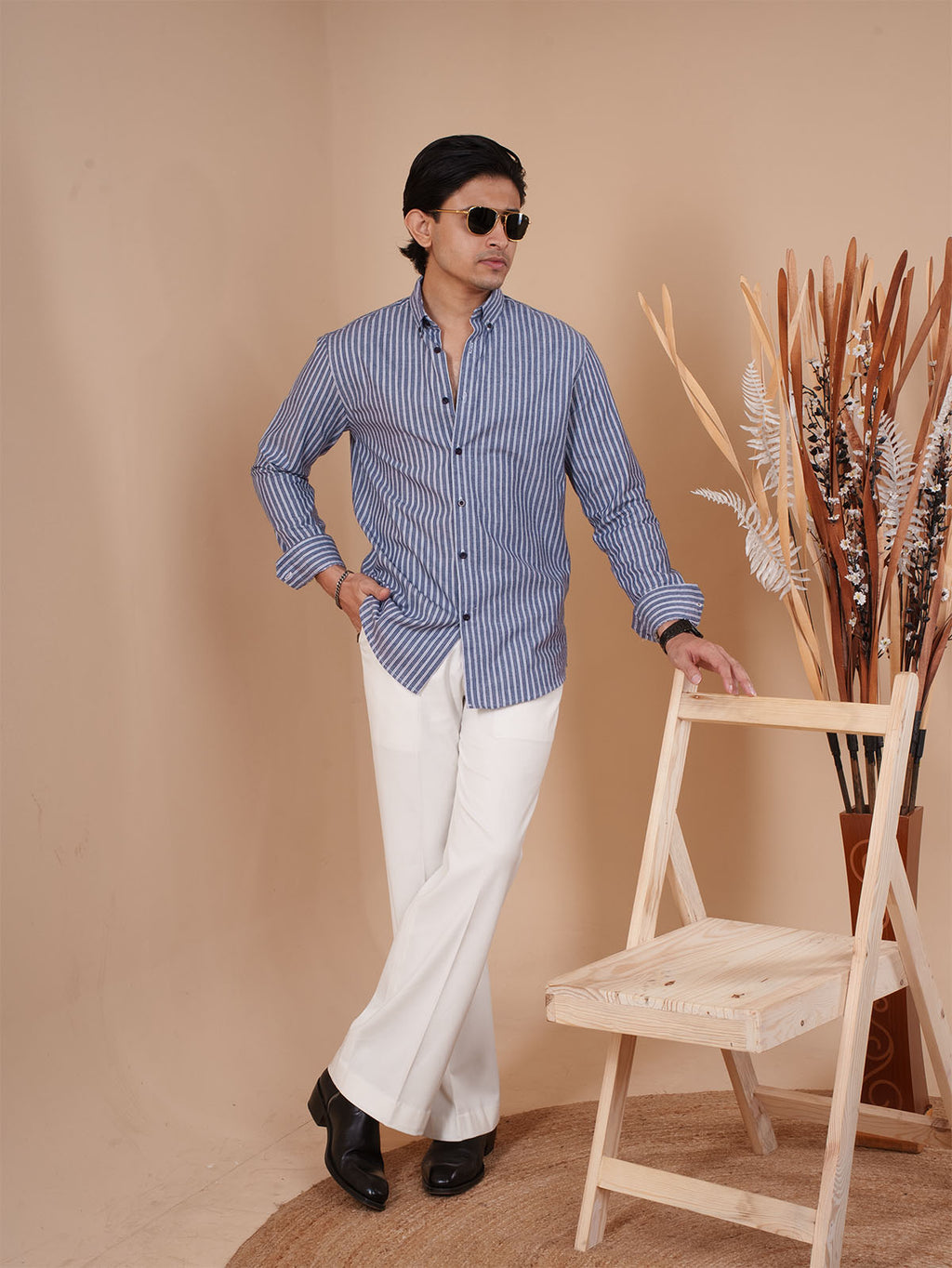 SKYFALL Denim Blue Pinstripe Shirt
