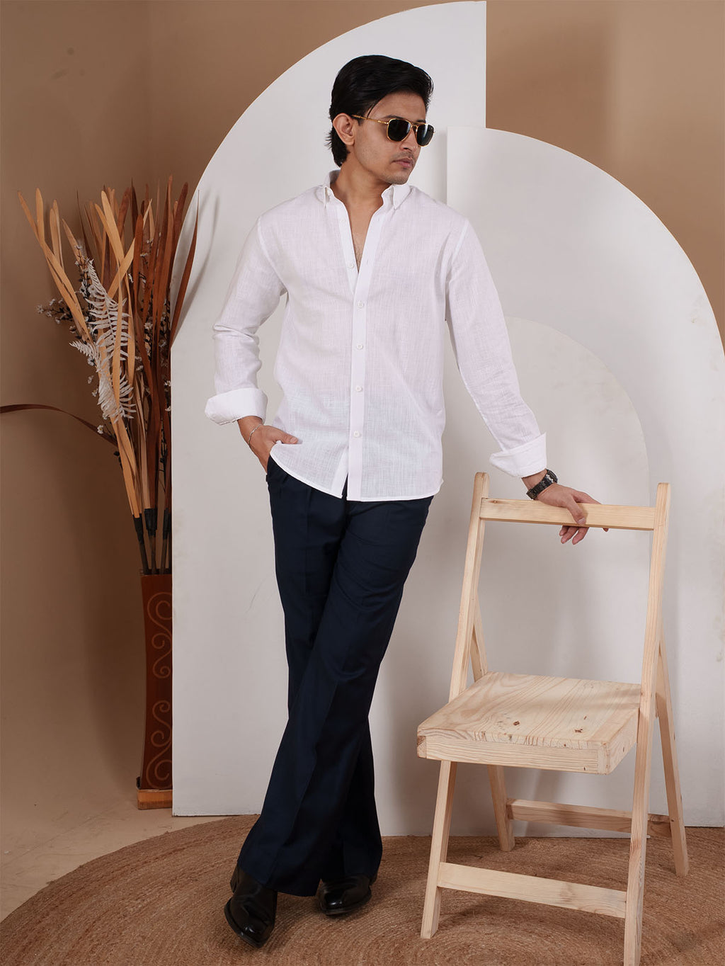 NIGHTFALL Solid White Textured Shirt