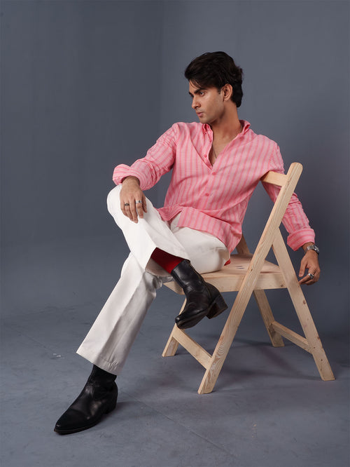 AUTUMN Coral & Yellow Striped Shirt