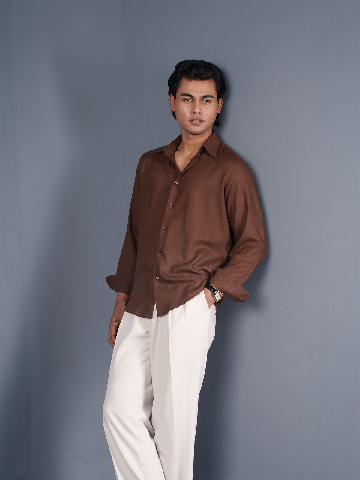 LUXURY Linen Coffee Shirt