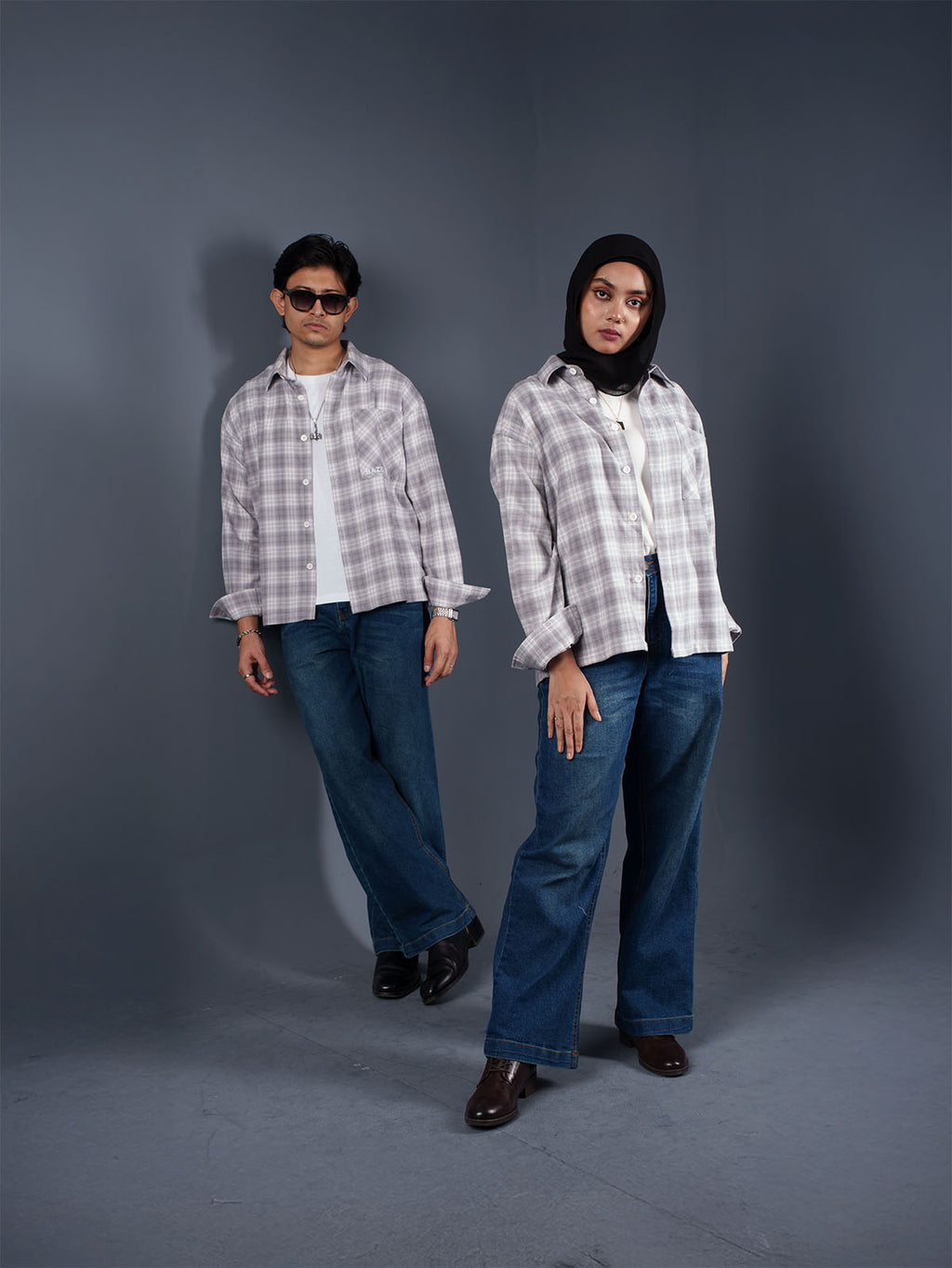 BOXY Grey Plaid Flannel Shirt