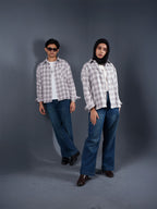 BOXY Grey Plaid Flannel Shirt