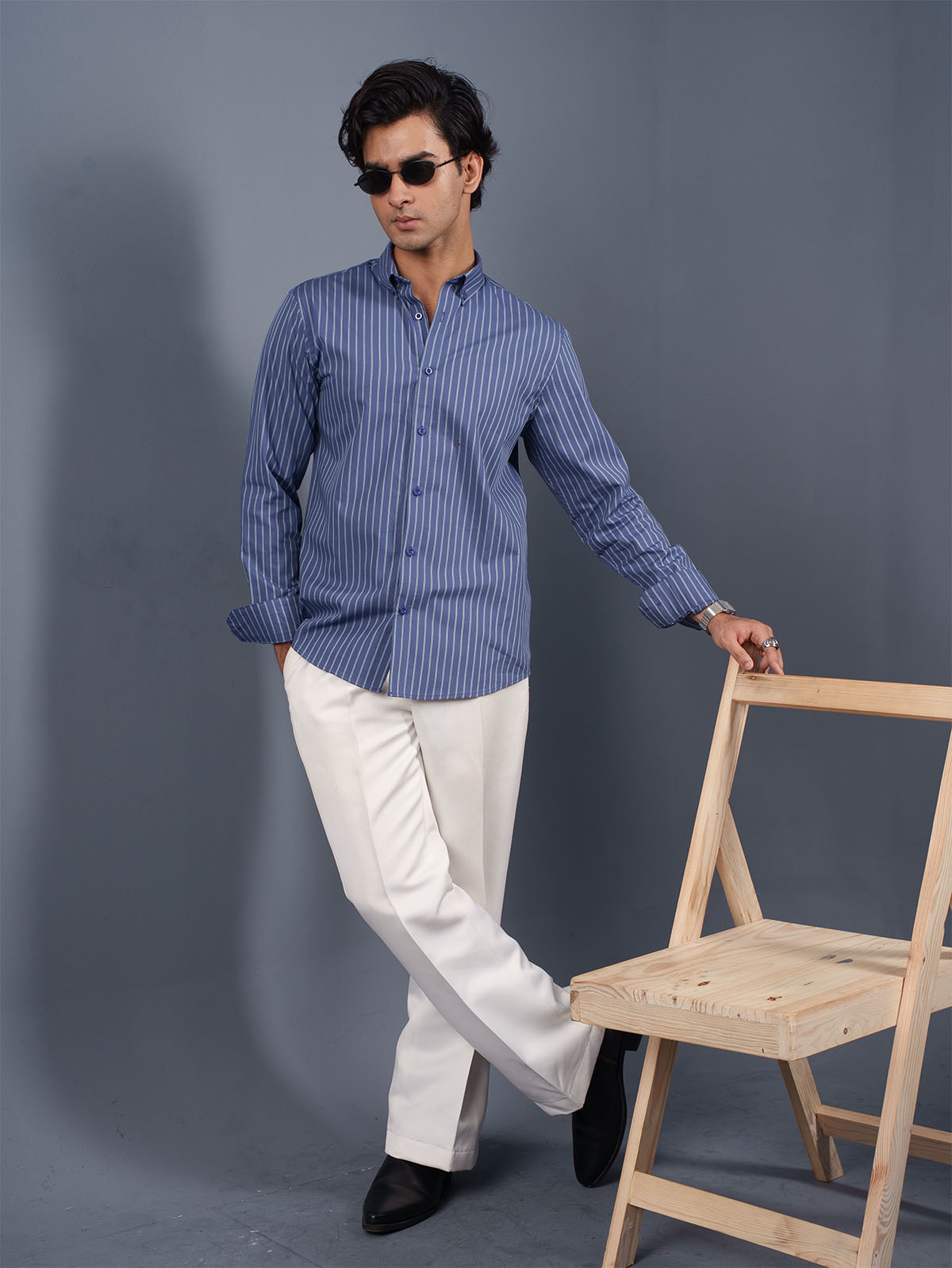 TRANSITION Steel Blue & Mint Striped Shirt