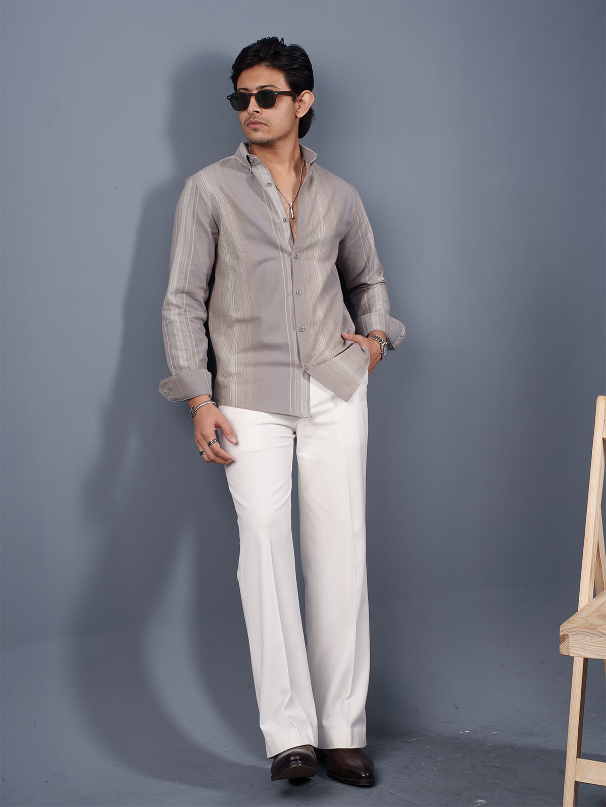 TRANSITION Warm Grey Textured Panel Shirt