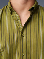 AUTUMN Olive Green & White Striped Shirt
