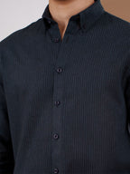 NIGHTFALL Deep Dark Navy Pinstripe Shirt