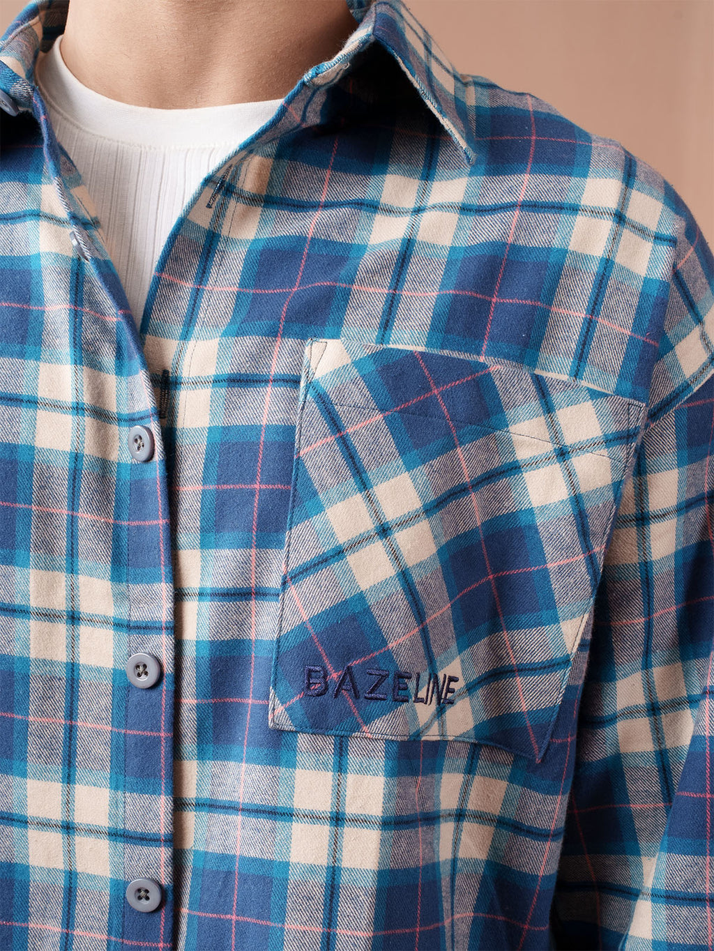 BOXY Blue & Beige Plaid Flannel Shirt