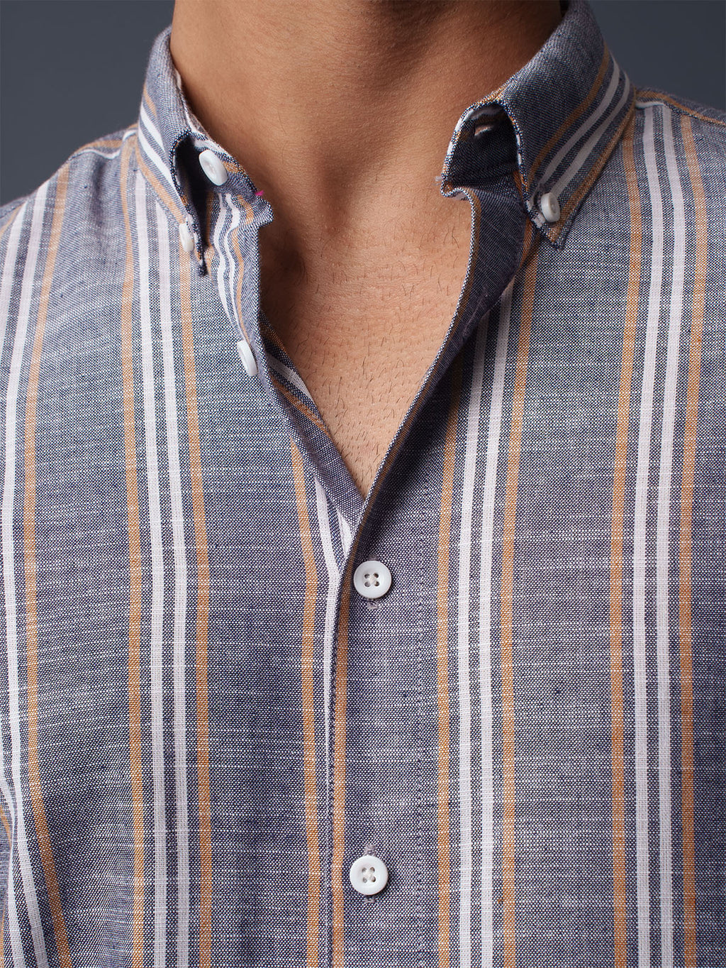 AUTUMN Grey & Ochre Striped Shirt