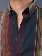 TRANSITION Multi-Color Striped Shirt (Dark Green, Maroon & Mustard)