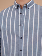 SKYFALL Steel Blue Border-Stripe Shirt